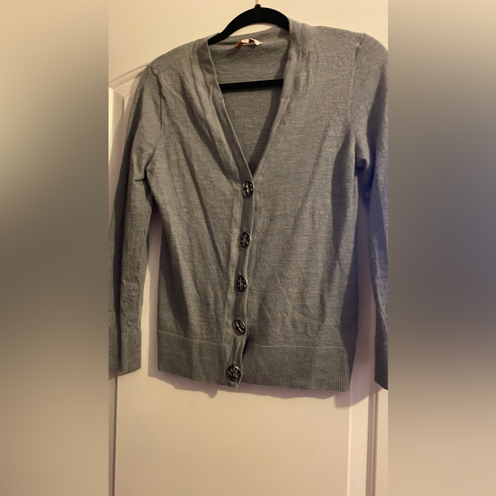 Tory Burch Gray Cardigan Chrome Bottoms Size XL In Very Good Condition